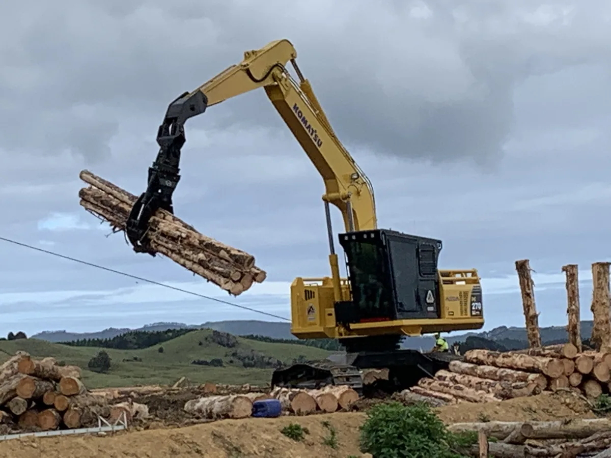 Excavator grapple handling timber