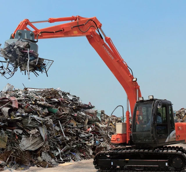 Scrap-steel handling with an excavator-mounted lifting magnet